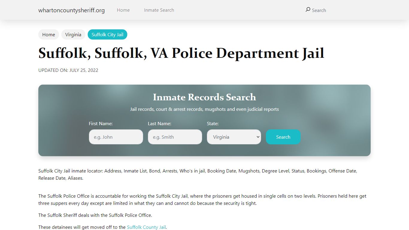 Suffolk, VA City Jail Inmates, Arrests